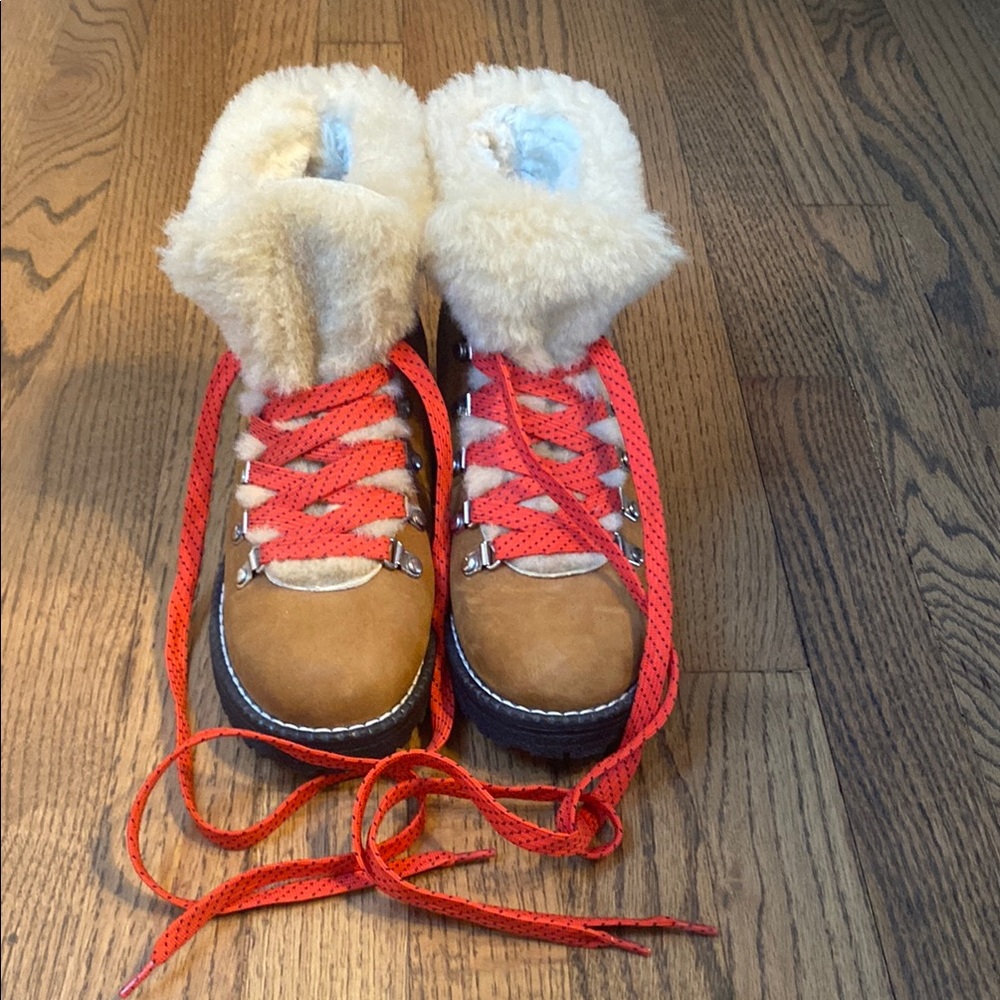 Brown and Red Fur-Lined Boots